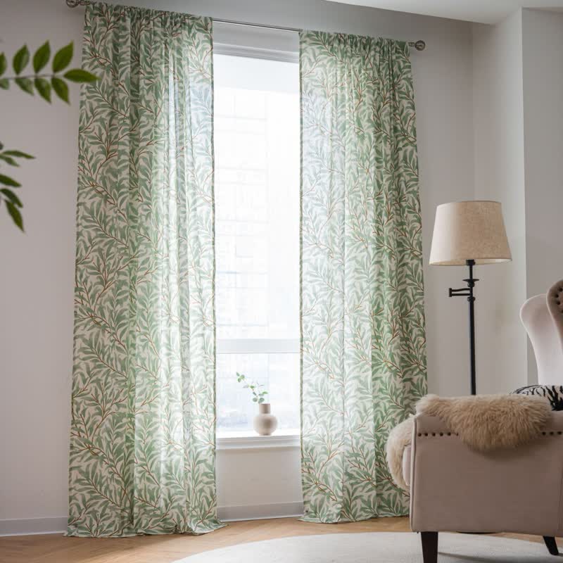 Green Leaves Light Filtering Decorative Curtain