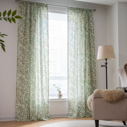 Green Leaves Light Filtering Decorative Curtain