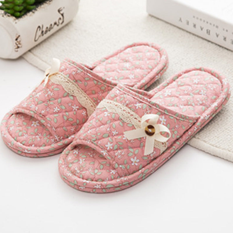 Floral Open Toe Cotton House Slippers