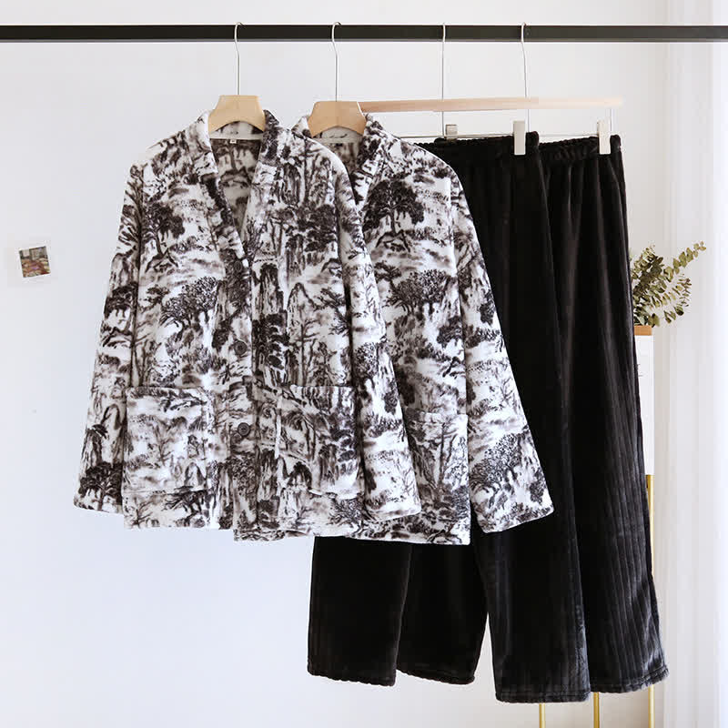 V-neck Soft Fluffy Flannel Pajama Set – ownkoti
