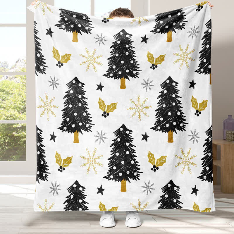 Christmas Tree & Snowflake Lightweight Flannel Blanket