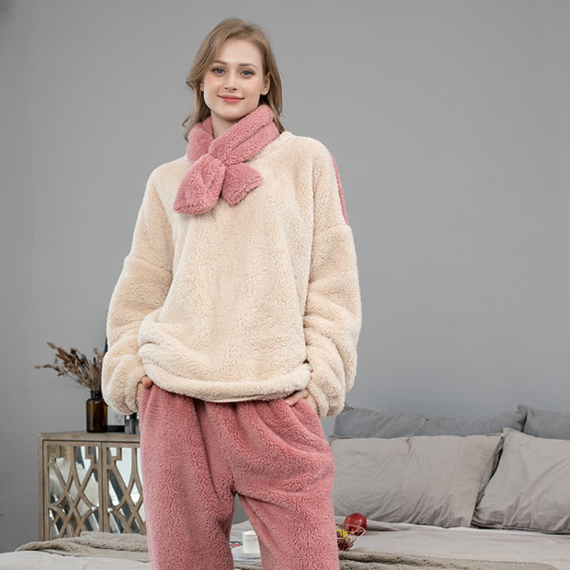 Simple Round-neck Warm Fleece Pajama Set – ownkoti