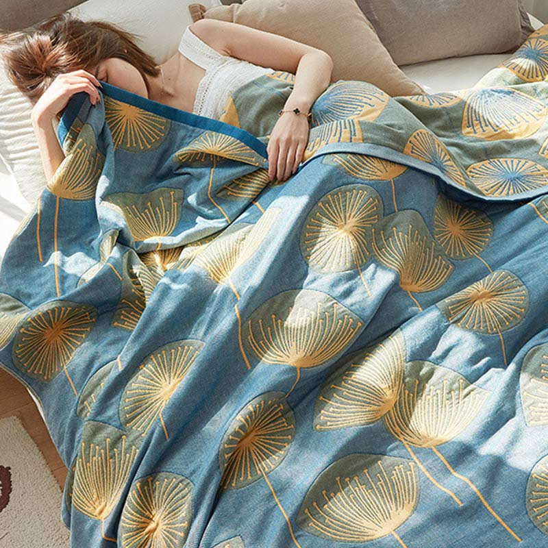 Dandelion Print Cotton Reversible Quilt Quilts Ownkoti Blue King