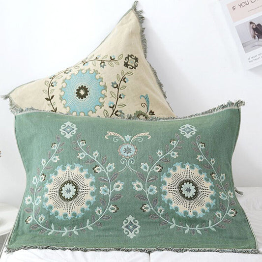 Retro Flower Owl Pattern Pillow Towel (2PCS) Pillowcases Ownkoti Green 52cm x 75cm