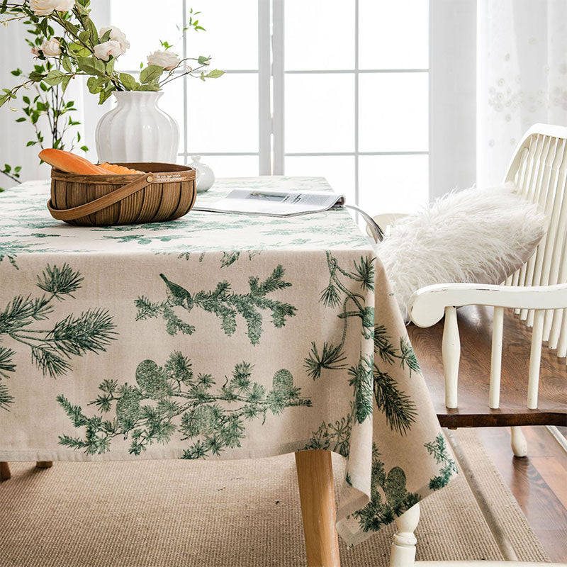 Pine Bird Cotton Linen Tablecloth