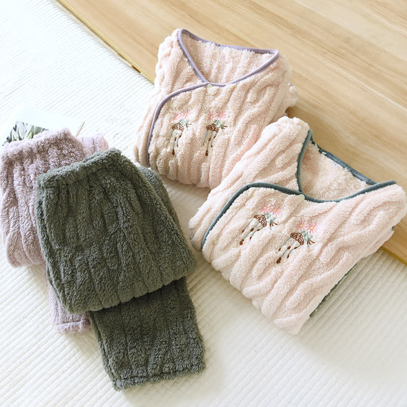 Floral Long Sleeve Fleece Pajama Set – ownkoti