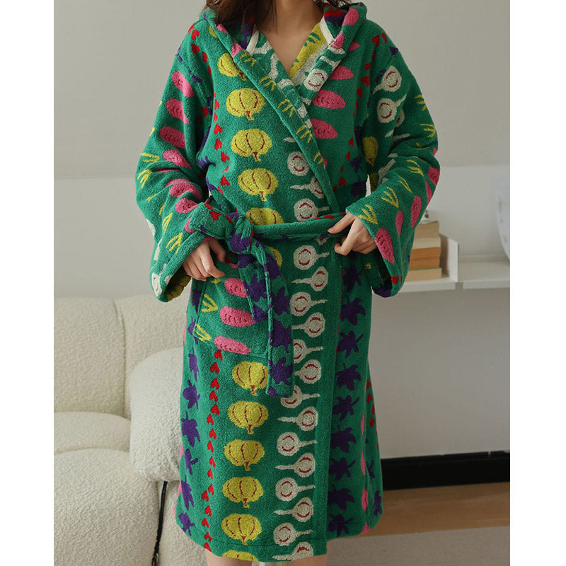 Ownkoti Colorful Vegetable Pattern Cotton Hooded Bathrobe – ownkoti