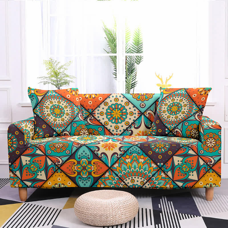Ownkoti Retro Pattern Elastic Stretchable Couch Cover