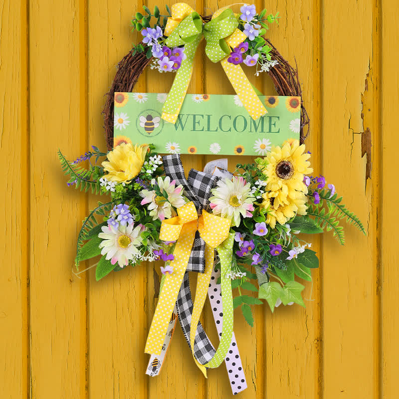 WELCOME WREATH, SPRING WREATH, SUMMER WREATH, FRONT DOOR WREATH, FLORAL  WREATH