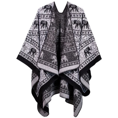 Jacquard Elephant Knitted Acrylic Shawl Wrap