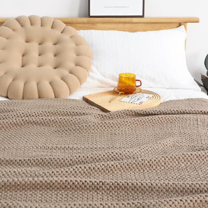 Ownkoti Simple Solid Color Knit Tassel Blanket