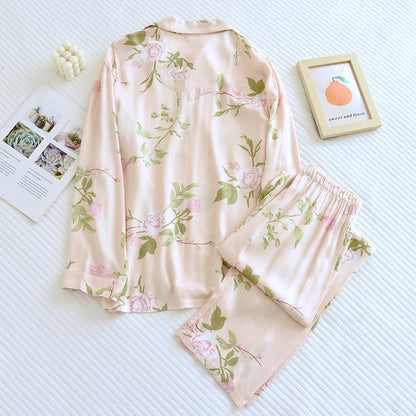 Floral Satin Cotton Lapel Pajama Set