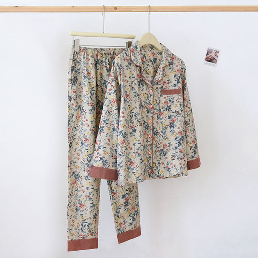 Floral Cotton Gauze Cardigan Pajama Set