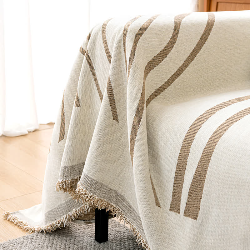 Chenille Simple Style Line Reversible Couch Cover