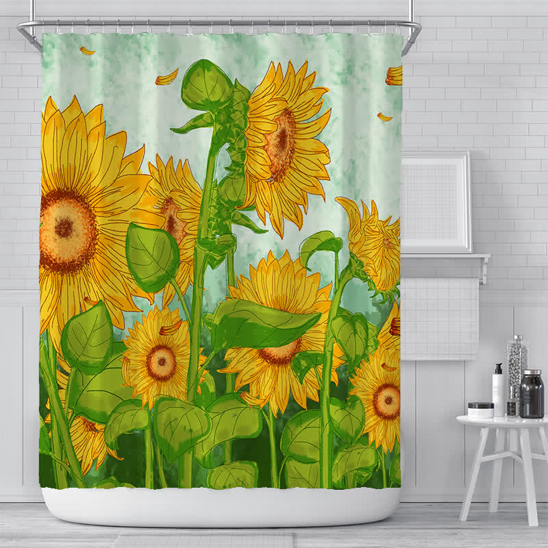 Pastoral Vivid Sunflower Waterproof Shower Curtain