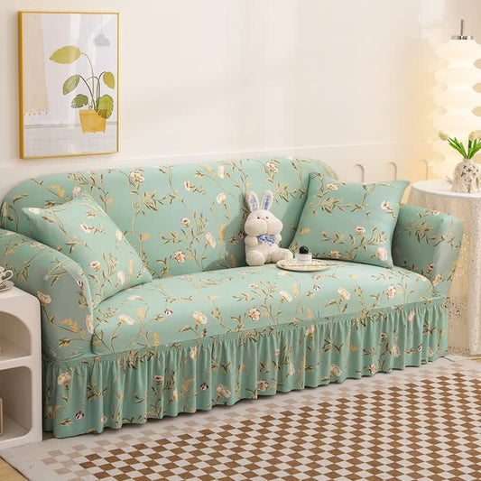 Floral Style Ruffled Soft Couch Cover