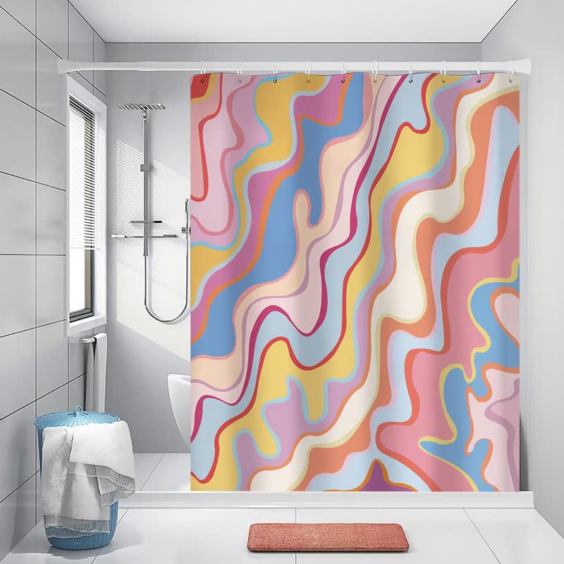 Colorful Abstract Line Water-proof Shower Curtain