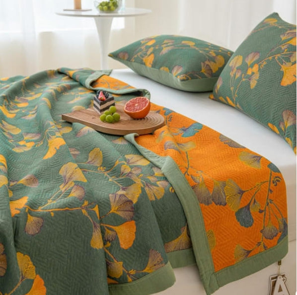 Ginkgo Leaf Jacquard Cotton Reversible Quilt