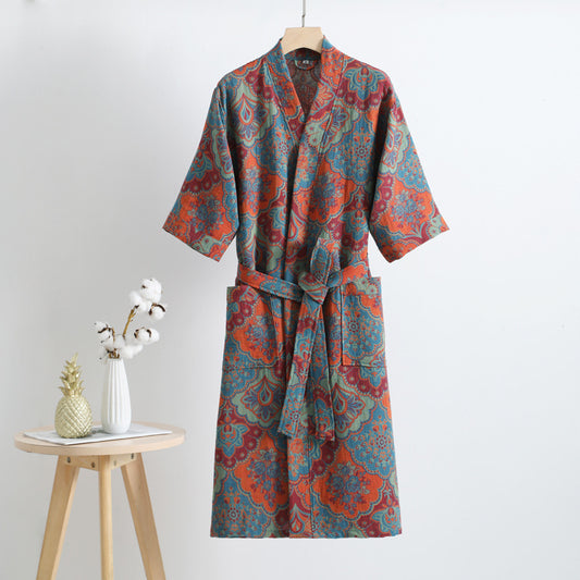 Retro Cotton Gauze Short Sleeve Robe