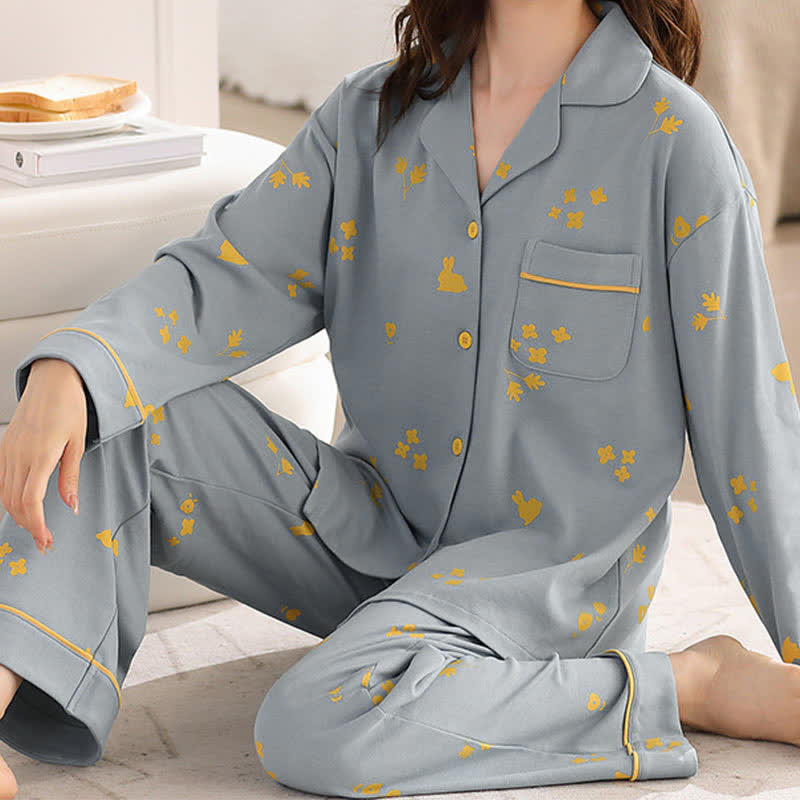 Rabbit & Flower Breathable Cotton Loungewear Set