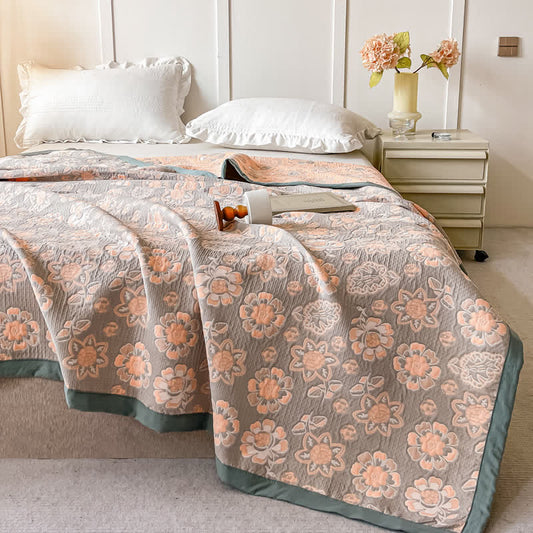 Cotton Gauze Retro Flower Summer Coverlet