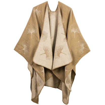 Luxurious Ginkgo Leaf Travel Shawl Cape