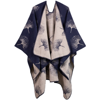 Luxurious Ginkgo Leaf Travel Shawl Cape