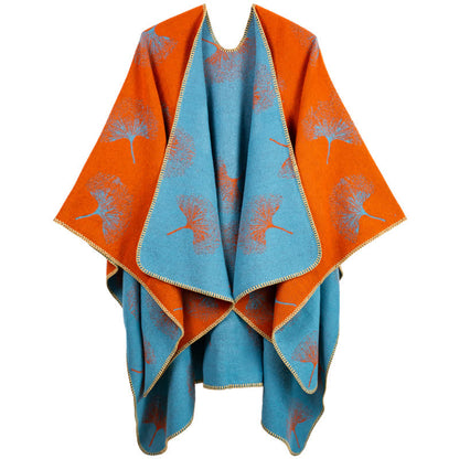 Luxurious Ginkgo Leaf Travel Shawl Cape