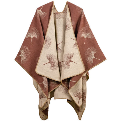 Luxurious Ginkgo Leaf Travel Shawl Cape