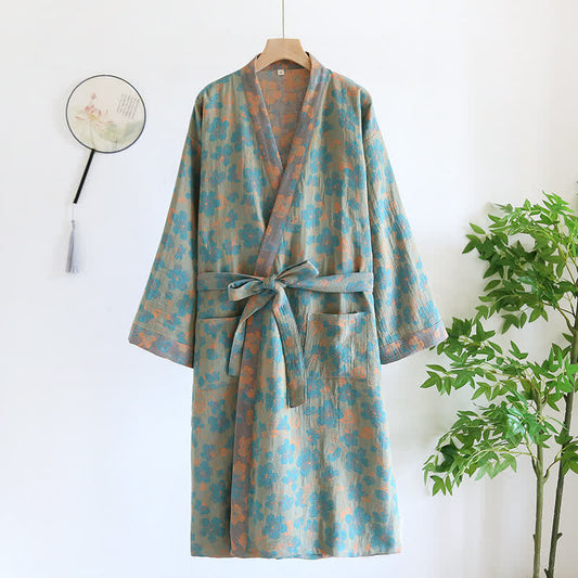 Breathable Pure Cotton Jacquard Floral Bathrobe