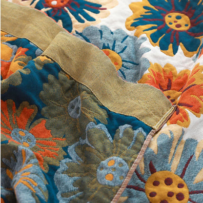 Bright Colorful Flower Cotton Reversible Quilt