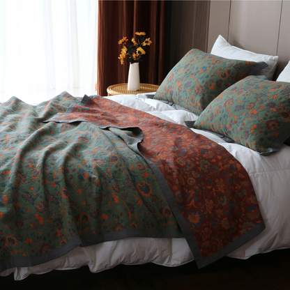 Retro Flower Pure Cotton Reversible Quilt