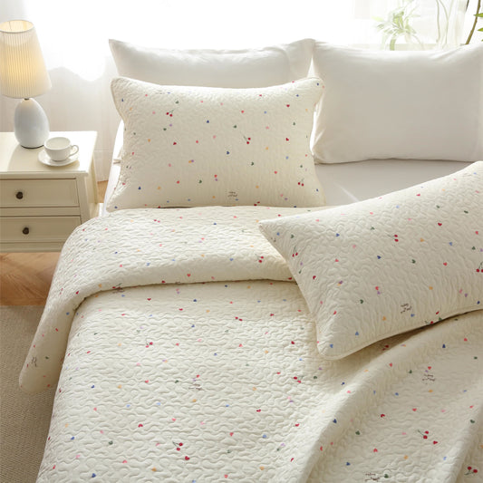 Colorful Heart & Cherry Cotton Quilted Bedding