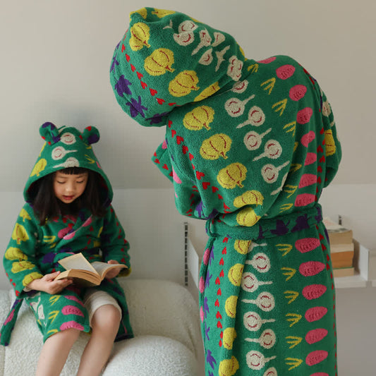 Colorful Vegetable Pattern Cotton Hooded Bathrobe