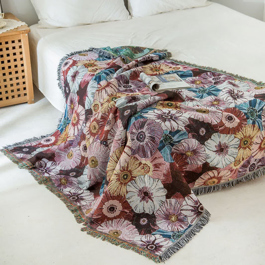 Retro Morning Glory Tassel Blanket Tapestry