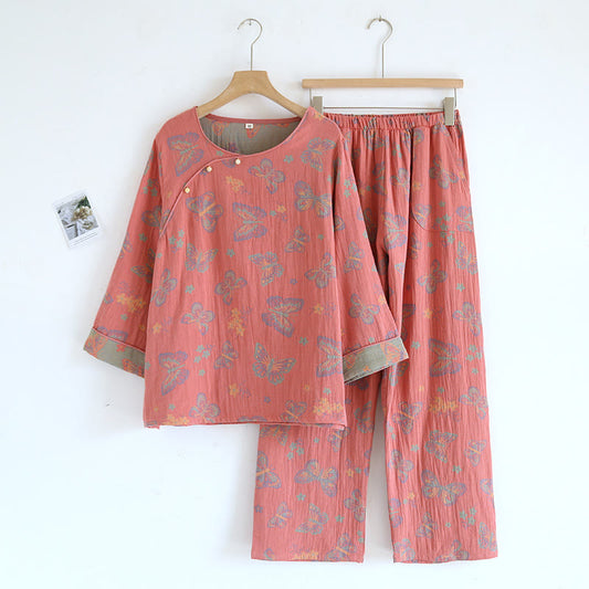 Round Neck Butterfly Cotton Loungewear Set