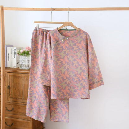 Jacquard Butterfly Cotton Gauze Pajama Set