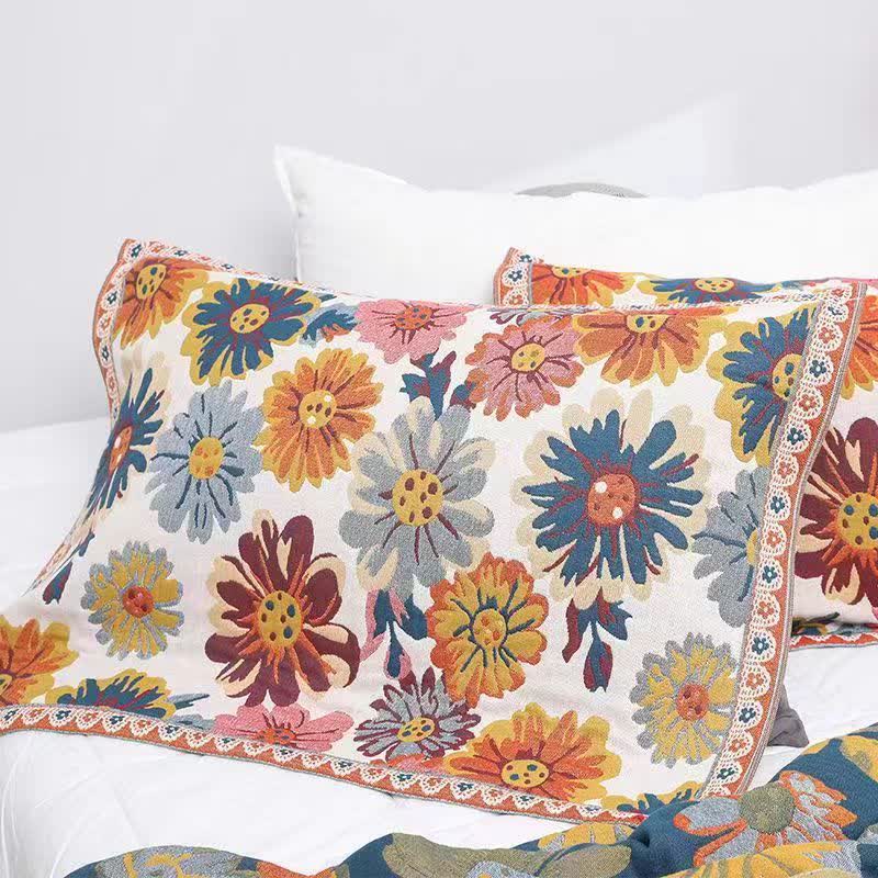 Bright Colorful Flower Cotton Reversible Quilt