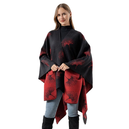 Luxurious Ginkgo Leaf Travel Shawl Cape