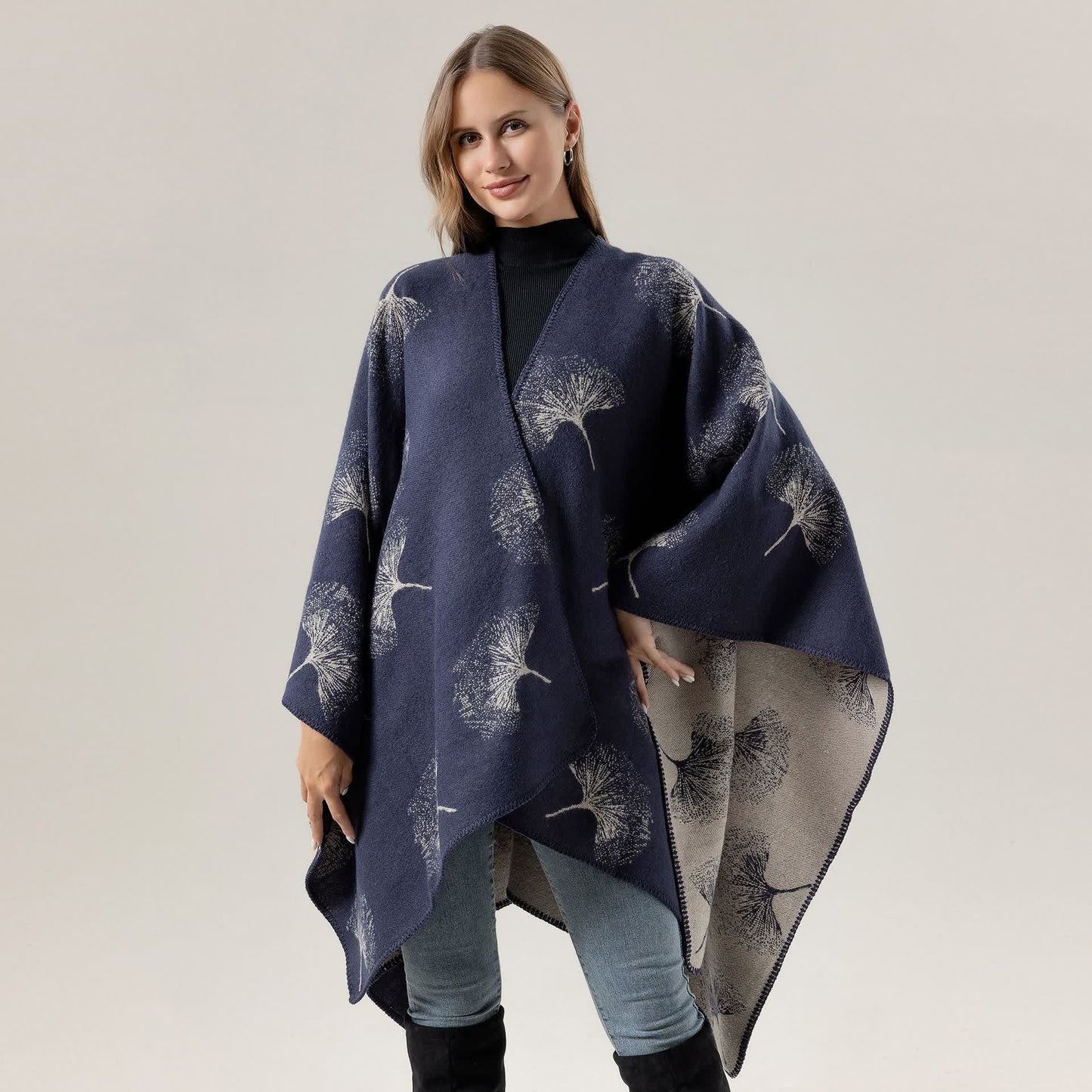 Luxurious Ginkgo Leaf Travel Shawl Cape