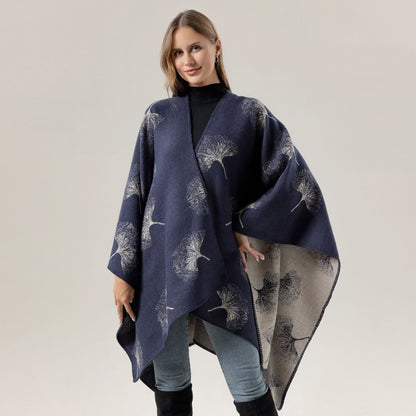 Luxurious Ginkgo Leaf Travel Shawl Cape