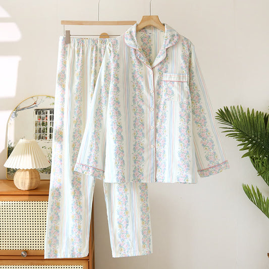 Cotton Gauze Floral Cardigan Pajama Set