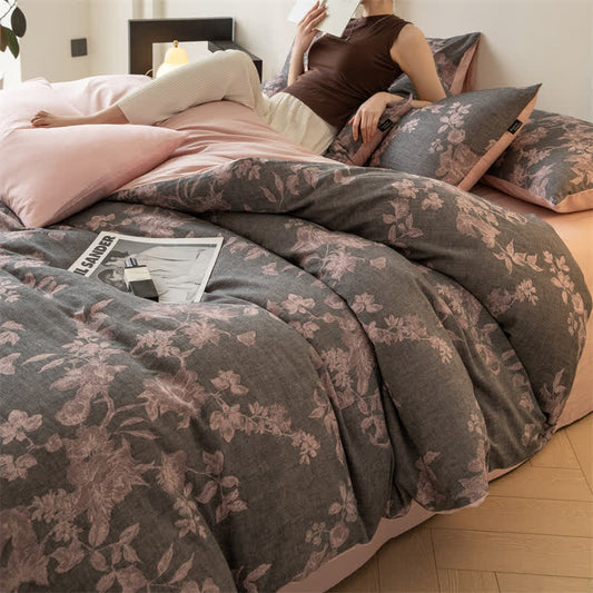 Vintage Jacquard Floral Cotton Bedding Set (4PCS)