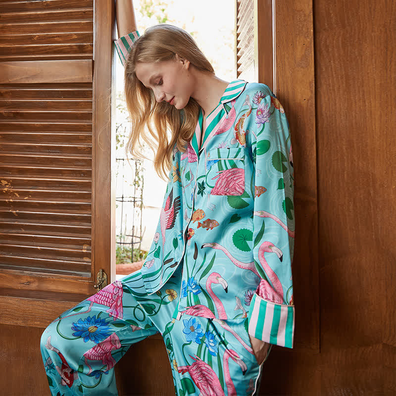 Floral Flamingo Long-sleeve Pajama Set