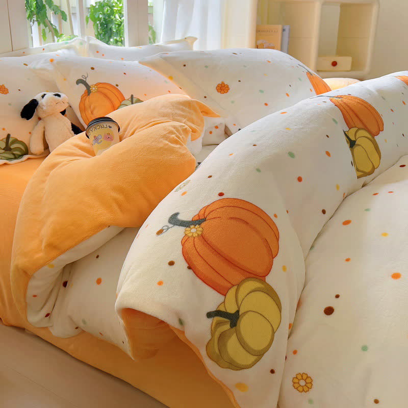 Pastoral Pumpkin Plush Fleece Bedding Set(4PCS)