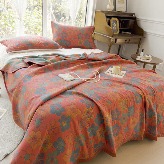 Splendid Flower Jacquard Cotton Reversible Quilt