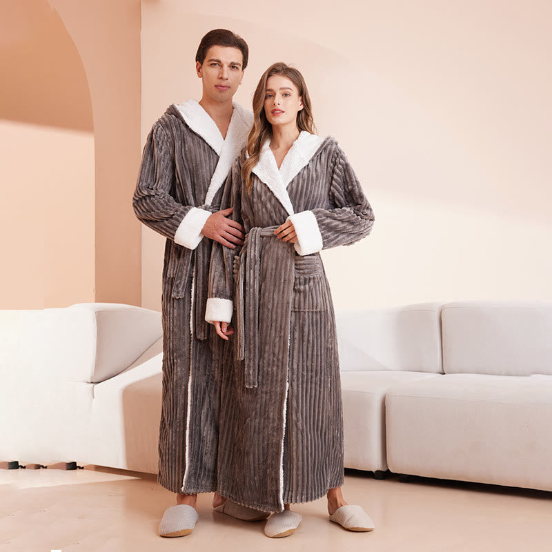 Vertical Line Texture Fleece Long Bathrobe