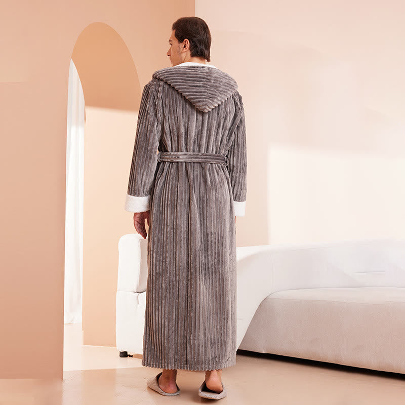 Vertical Line Texture Fleece Long Bathrobe