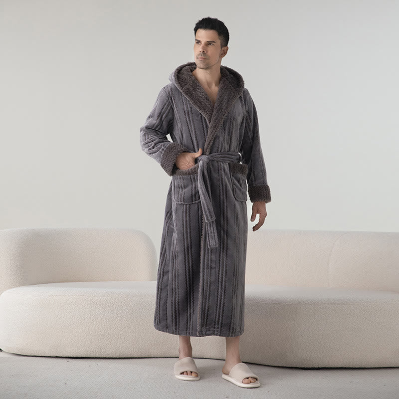 Fleece Hooded Winter Long Bathrobe