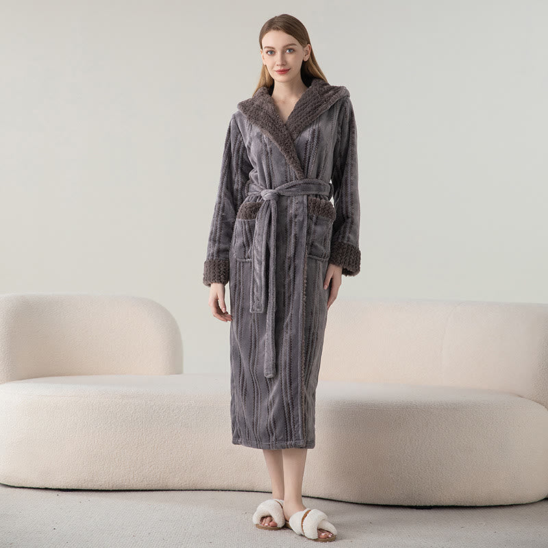 Fleece Hooded Winter Long Bathrobe